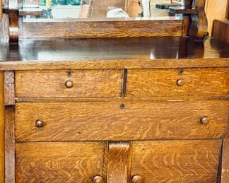 Antique Tiger Oak Empire Buffet with Mirror