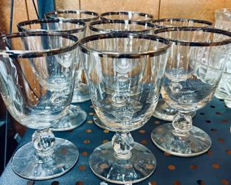 Vintage Libbey Moonmist Water Goblets w/Platinum Band.
