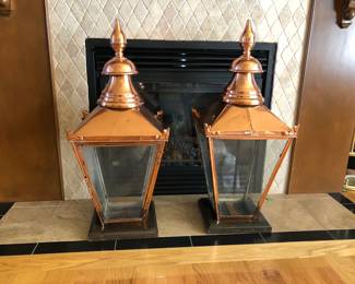 Monumental copper lanterns streetlights from London 1970s