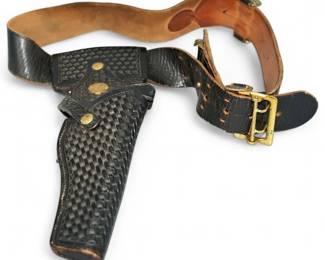 L & L Leather Black Leather Gun Holster Belt With Brass Buckle