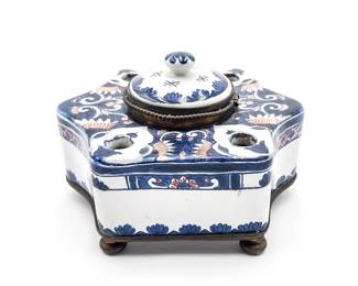 French Rouen-Style Faience Inkstand