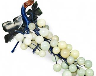Cluster Of Carved Asian Jade Grapes And Leaves
