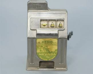Vintage Rexco Metal Slot Machine Coin bank