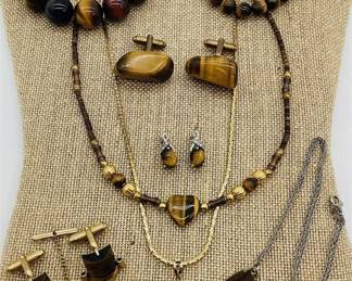 Jewelry Made with Tiger's Eye Natural Stones: Some Silver, Vintage