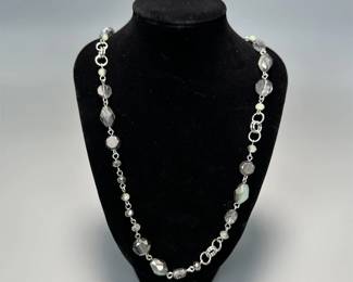 Silver Tone Crystal & Bead Necklace