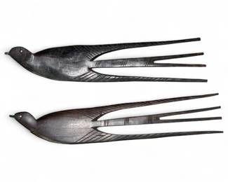 Pair Of Hand-Carved Ebony Wood African Swallow Hair Combs