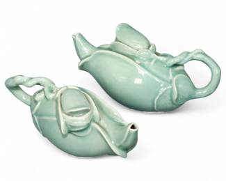 Pair Of Chinese Celadon Lotus Bud Decorative Teapots