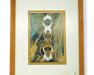 Framed Mixed Media Artwork Representing A Fertility Goddess