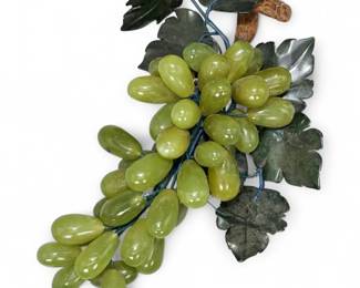 Cluster Of Carved Asian Jade Grapes And Leaves