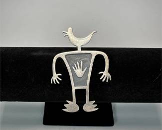 Silver Tone Petroglyph Brooch