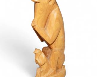 Carved Ironwood Mother Baboon With Child Figurine