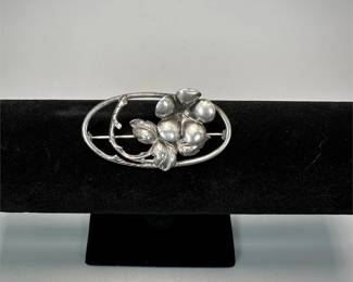 Vintage Silver Tone Open-Work Floral Brooch