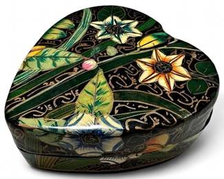 Kashmiri Hand-Painted Papier-Mache Heart Trinket Box
