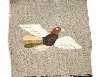 Folk Art Handwoven Wool Southwest Textile With Stylized Duck