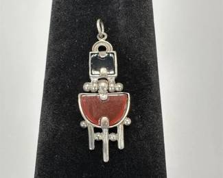 Bohemian Style Silver Tone Hinged Pendant w/ Red & Black Enamel