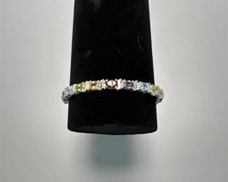 Silver Tone Bracelet w/ Multi-Colored Gemstones