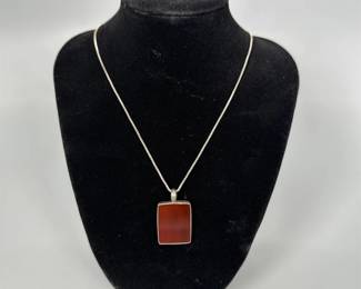 Cut-Out Red Enamel Hamsa Pendant Necklace w/ Sterling Silver Chain