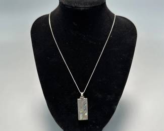 Silver Tone Pendant Necklace w/ Abalone Inlay