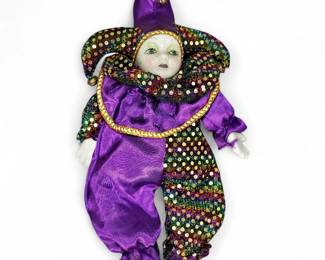 Mardi Gras Jester Doll with Porcelain Face And Hands