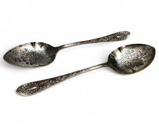 Antique Deykin & Sons Silver Spoons w/ Floral Carvings