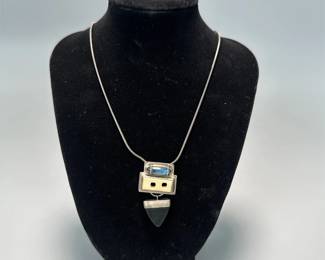 J. Jill Silver Tone Modern Geometric Pendant Necklace w/ Natural Stones