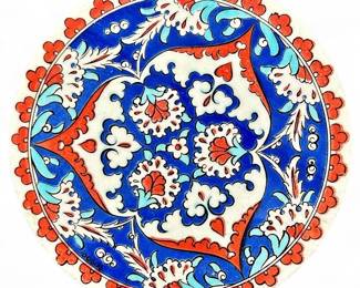 Vintage Iznik Cini Style Turkish Pottery Tile