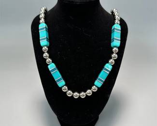 Modern Statement Necklace w/ Lucite & Silver Tone Beads