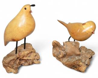 Pair Of John Bennett Carved Myrtle Wood Bird Sculptures