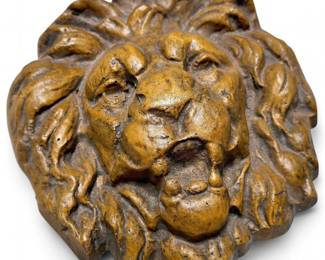 Brass-Plated Lion's Head Relief Sculpture
