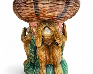 Vintage Ceramic Majolica Monkey Bowl