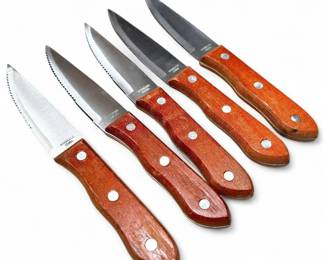 5 Stainless Steel Knives w/ Wooden Handles