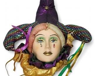 Porcelain Jester Decorative Mardi Gras Mask