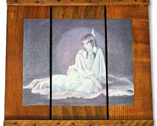 Vintage Wood Mounted Print Of M. Caroselli's Painting "Indian Bride"