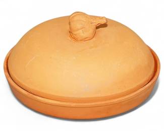 Vintage Italian Terracotta Baking Pan With Decorative Garlic Knob Top