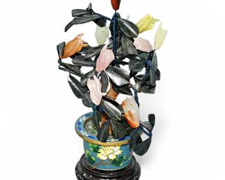 Miniature Chinese Carved Semi-Precious Stones Floral Bonsai Tree