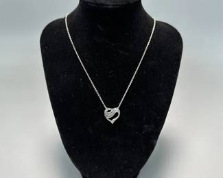 Silver Tone Pendant Necklace w/ Stylized Heart Pendant