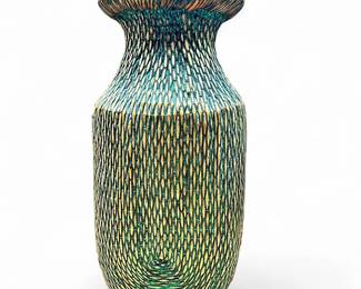 Large Colorful Woven Basket Vase In the Style Of Jeremy Frey