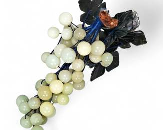 Cluster Of Carved Asian Jade Grapes With Carved Jade leaves