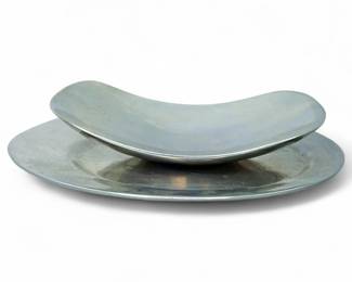 Set of Two Modern Minimalist Nambé Metal Serving Plates Marked 621 And 638