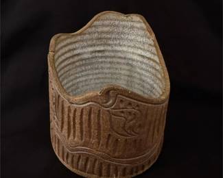 Studio Pottery Textured Ceramic Planter – Signed