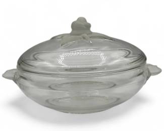Clear Glass Lidded Dish with Floral Design