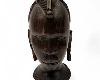 African Hand-Carved Wooden Female Bust
