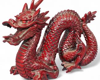 Carved Vintage Cinnabar Chinese Dragon