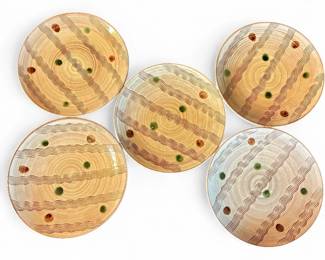 Lot of 5 Mashiko Ware Ceramic Plates – Mid-Century Japan