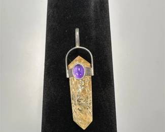 Sterling Silver Pendant w/ Quartz Crystal & Amethyst Stone
