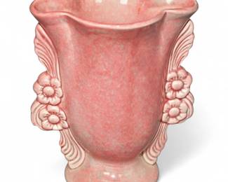 Pink Ceramic California Pottery Vase With Floral Handles