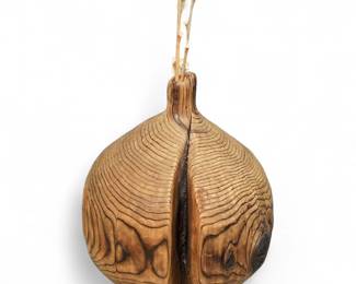 Vintage Cryptomeria Wood Carved Vase