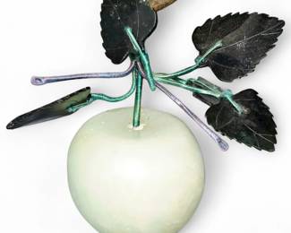 Carved Chinese Jade Apple With Carved Jade lLaves