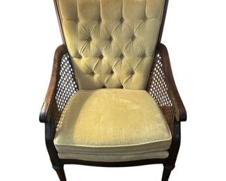 Tufted Green Yellow Cane Armchair