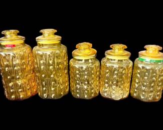 Set Of 5 L.E. Smith Imperial Amber Glass Canisters